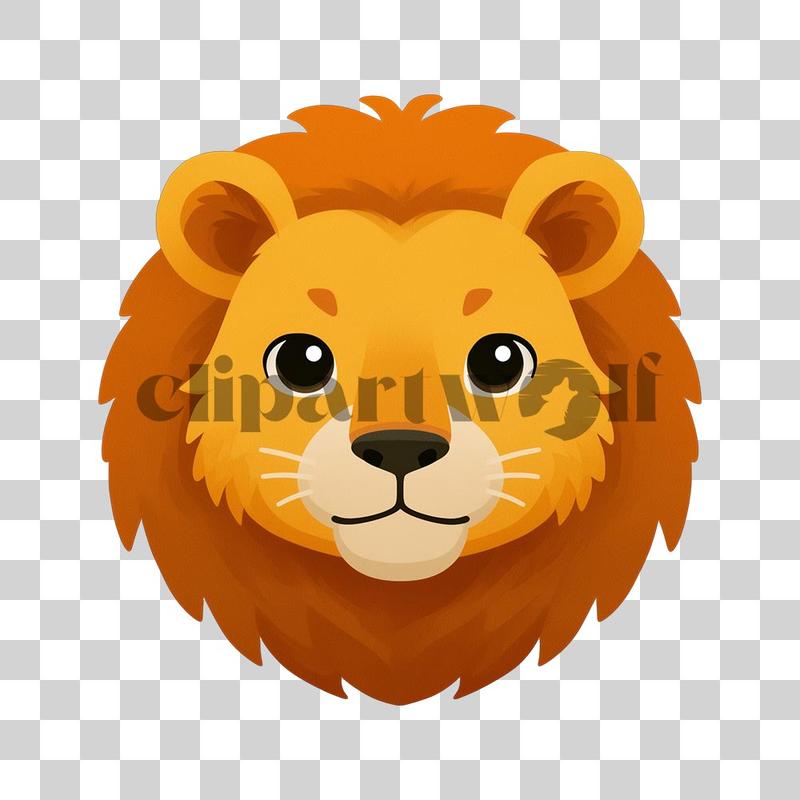 Niedliches Löwengesicht im Emoji-Stil mit runder Mähne und lächelndem Ausdruck