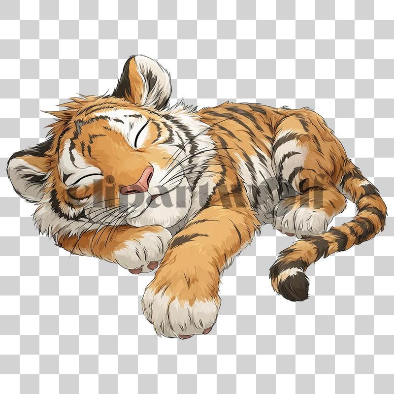 Cartoon-Tiger liegend mit geschlossenen Augen in Schlafpose