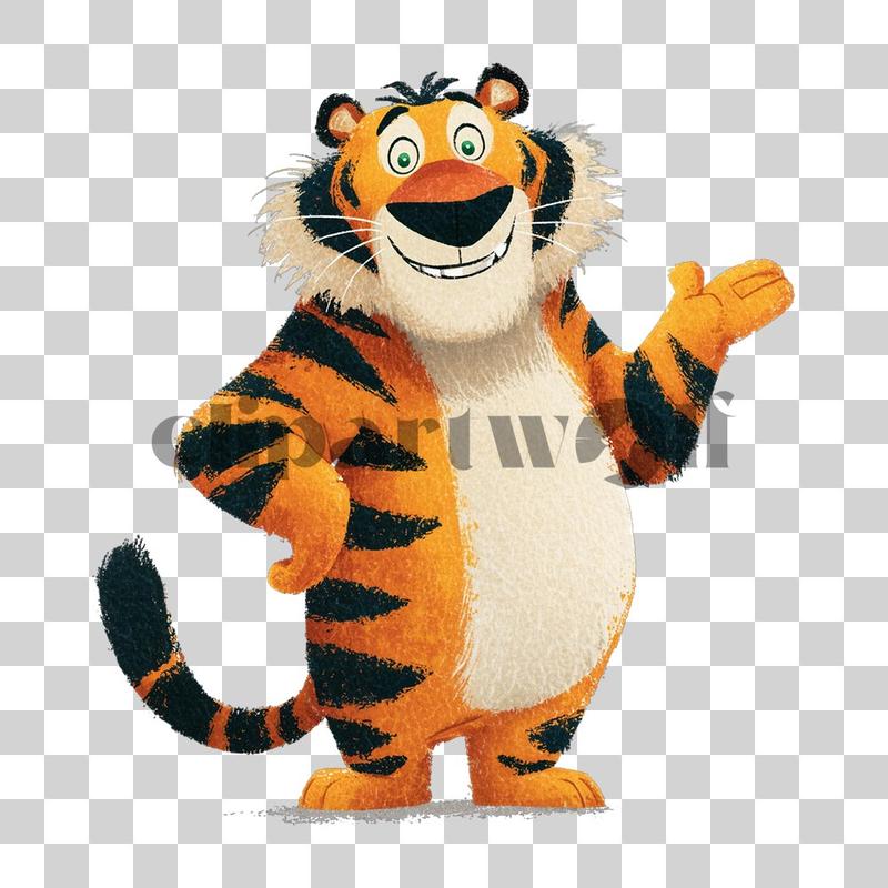 Von Madagaskar inspirierter Cartoon-Tiger, der aufrecht steht und winkt