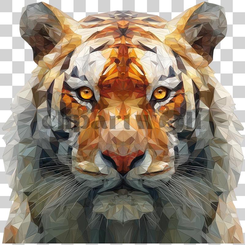 Geometrischer Low-Poly-Tigerkopf mit orangefarbenen und schwarzen Facetten