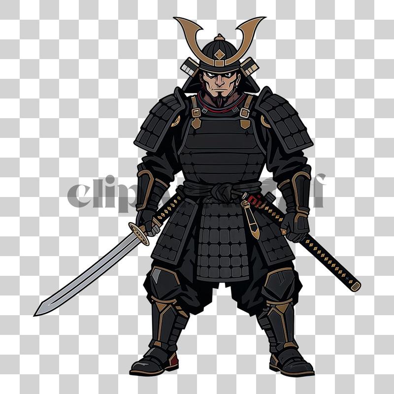 Samurai warrior clipart PNG with katana and traditional Japanese armor