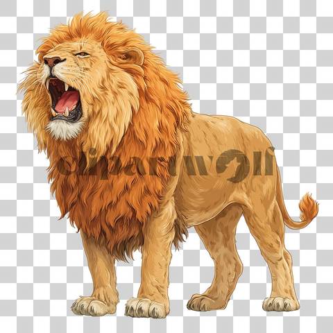Cartoon lion standing and roaring with open mouth