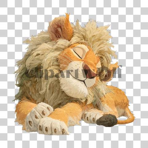Cute cartoon lion sleeping with eyes closed and tail curled