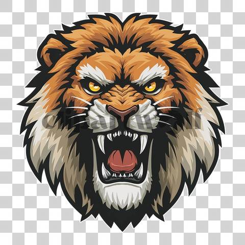 Fierce lion mascot with roaring face and bold mane