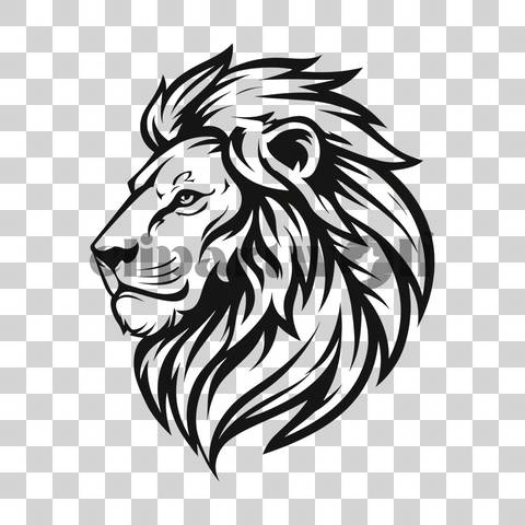 Minimal black line art drawing of a lion head