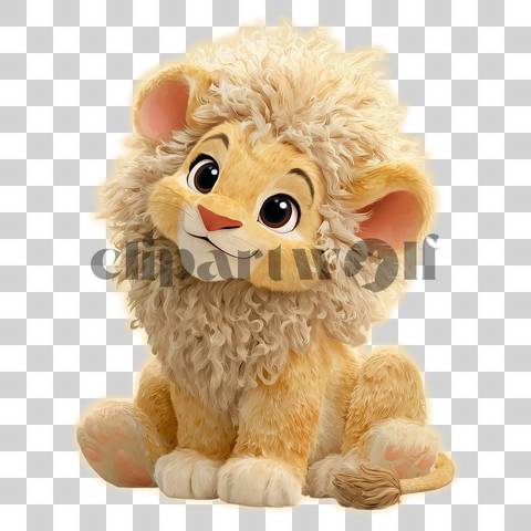 Cute baby lion sitting with happy smile and big eyes