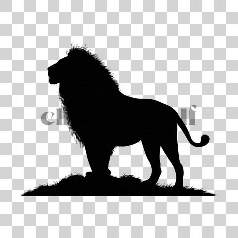 Black lion silhouette standing with tail raised