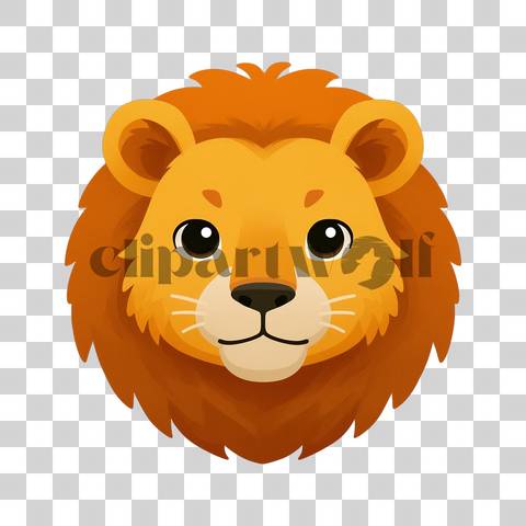 Cute emoji-style lion face with round mane and smiling expression
