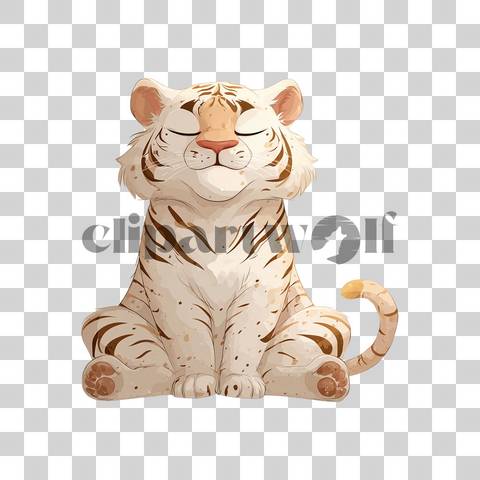 Meditative tiger sitting cross-legged with peaceful expression