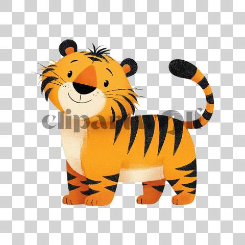 Cute cartoon jungle tiger smiling with bright green eyes