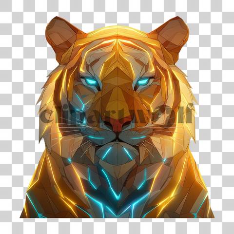 Futuristic neon-glowing cyberpunk tiger head with electric colors
