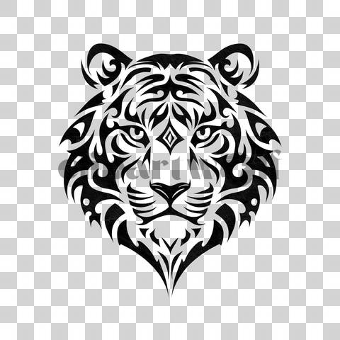 Tribal-style tiger head with abstract black line design