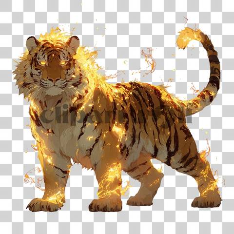 Fierce tiger glowing with magical fire and burning eyes