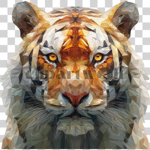 Low-poly geometric polygon tiger head with orange and black facets